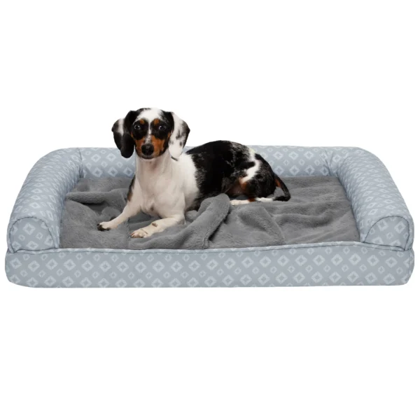 Sofa Pet Bed - Plush Faux Fur & Diamond Print Nest-Top Sofa Bed - Image 6