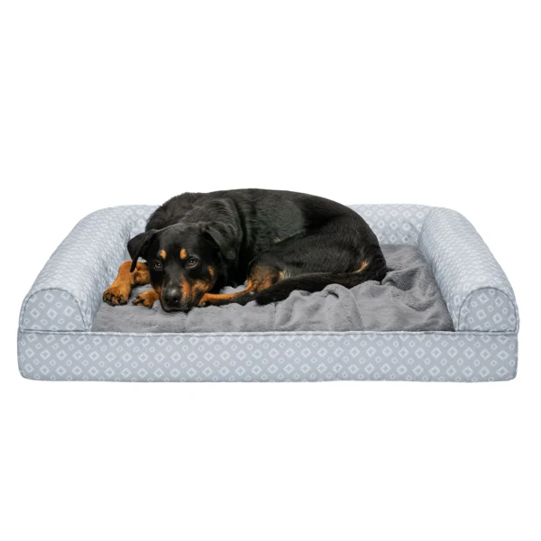 Sofa Pet Bed - Plush Faux Fur & Diamond Print Nest-Top Sofa Bed - Image 15