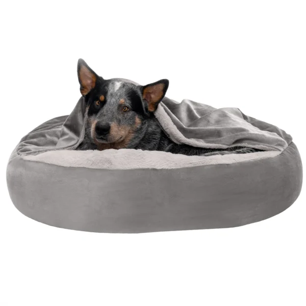 Wave Faux Fur & Velvet Hooded Donut Dog Bed - Image 8