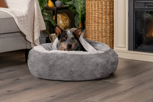 Wave Faux Fur & Velvet Hooded Donut Dog Bed - Image 4