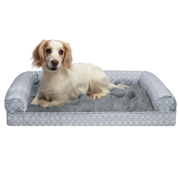 Sofa Pet Bed - Plush Faux Fur & Diamond Print Nest-Top Sofa Bed - Image 11