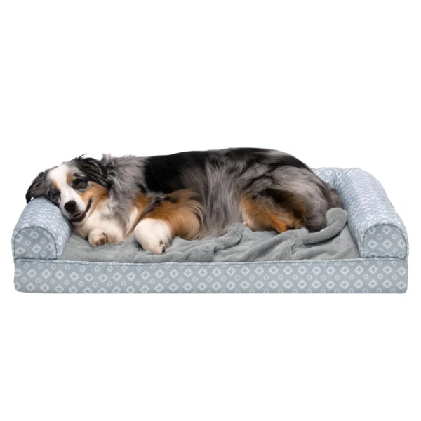 Sofa Pet Bed - Plush Faux Fur & Diamond Print Nest-Top Sofa Bed - Image 12