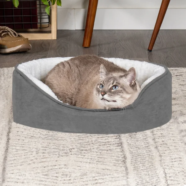 Oval Dog Bed - Faux Sheepskin & Suede - Image 3