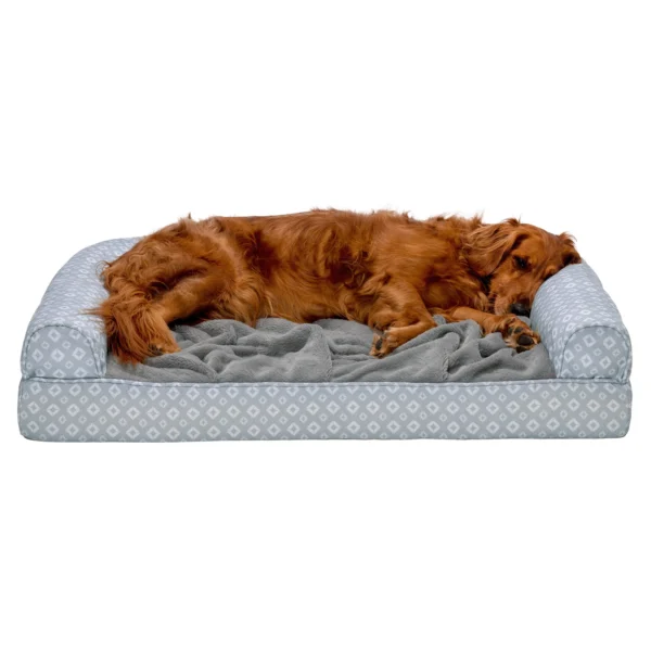 Sofa Pet Bed - Plush Faux Fur & Diamond Print Nest-Top Sofa Bed - Image 21