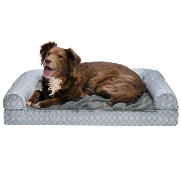 Sofa Pet Bed - Plush Faux Fur & Diamond Print Nest-Top Sofa Bed - Image 17