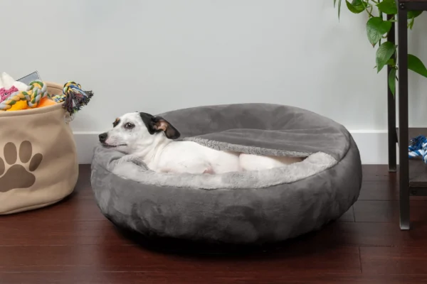 Wave Faux Fur & Velvet Hooded Donut Dog Bed - Image 5