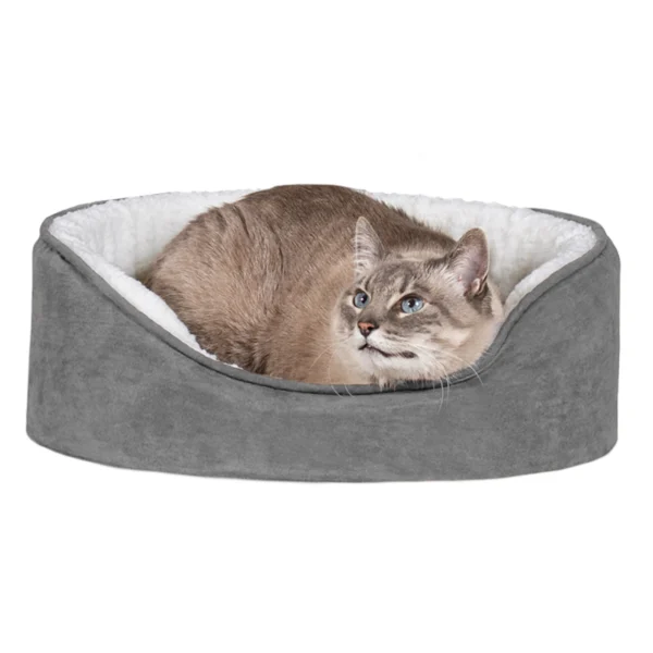 Oval Dog Bed - Faux Sheepskin & Suede - Image 2