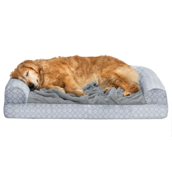 Sofa Pet Bed - Plush Faux Fur & Diamond Print Nest-Top Sofa Bed - Image 18