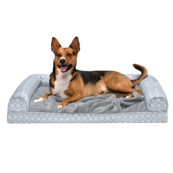 Sofa Pet Bed - Plush Faux Fur & Diamond Print Nest-Top Sofa Bed - Image 13