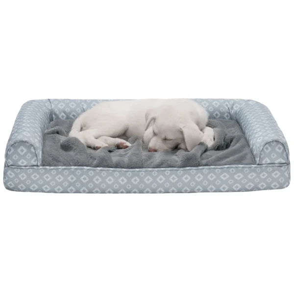 Sofa Pet Bed - Plush Faux Fur & Diamond Print Nest-Top Sofa Bed - Image 5