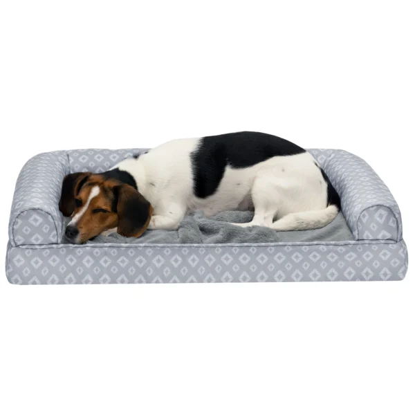 Sofa Pet Bed - Plush Faux Fur & Diamond Print Nest-Top Sofa Bed - Image 19