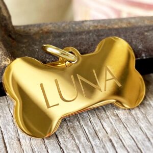 Gold Bone Pet ID small - Name can be customized