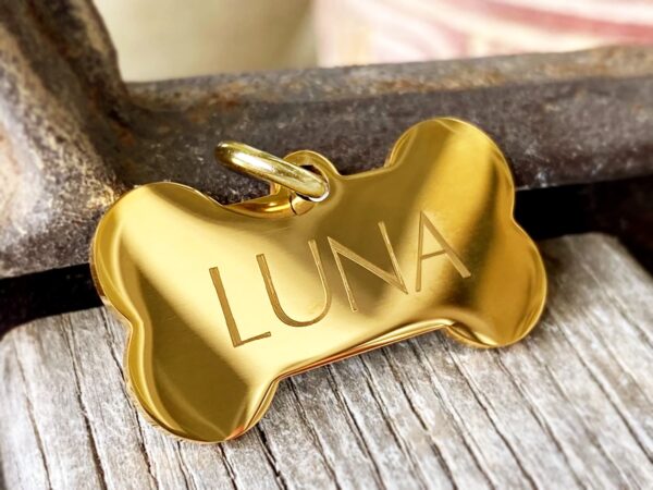 Gold Bone Pet ID small - Name can be customized